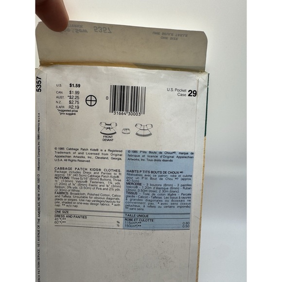 See & Sew 5357 Cabbage Patch Kids Doll Clothes Sewing Pattern 1985 Cut Complete - Picture 3 of 8